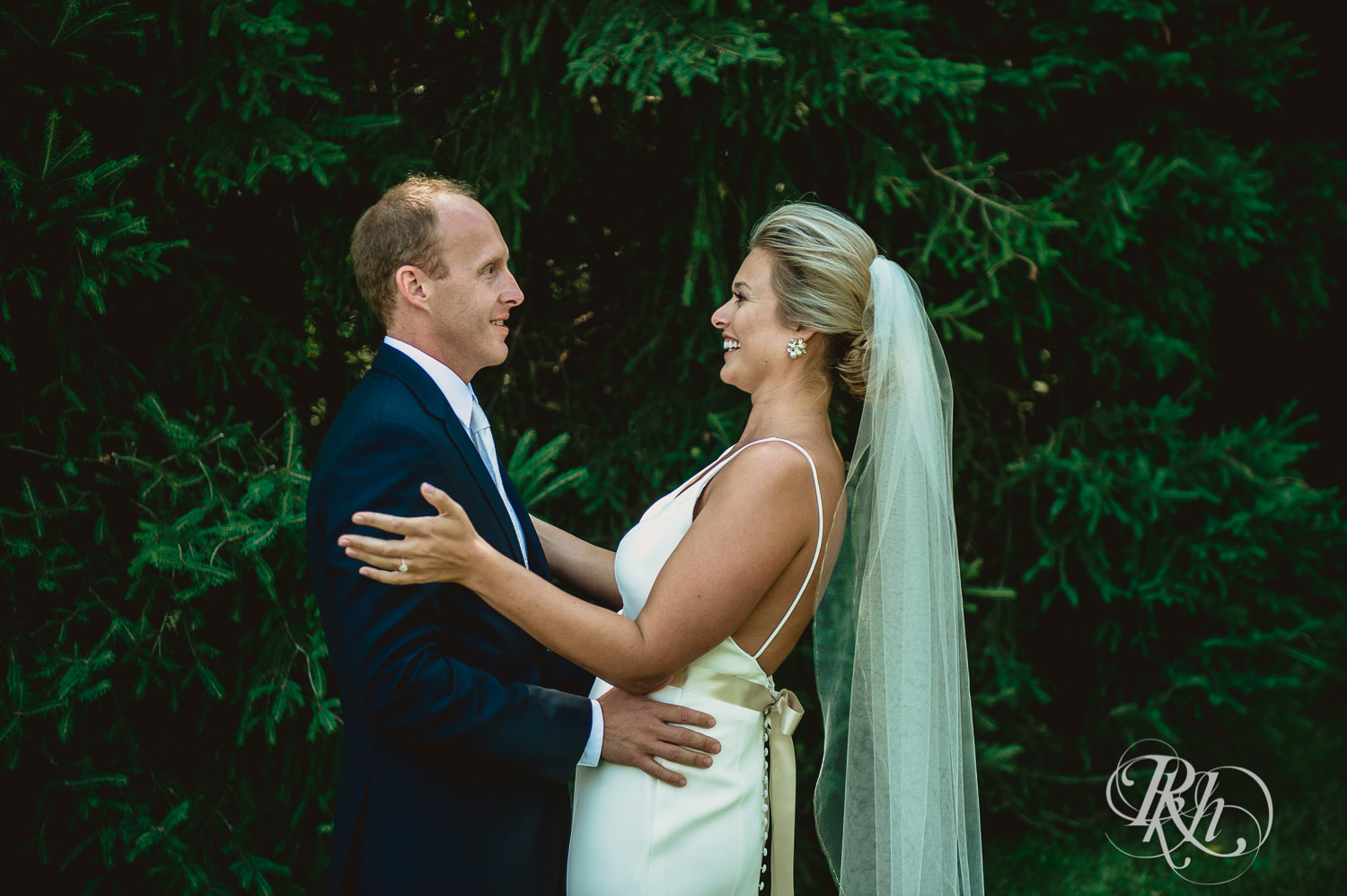 Bride and groom have first look together in Minneapolis, Minnesota.