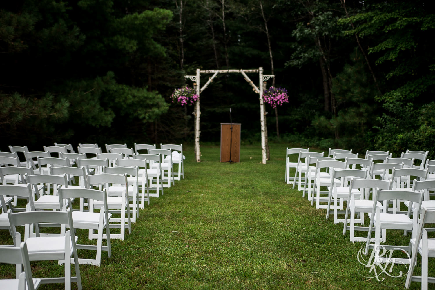 Barn wedding ceremony setup in Elk Mound, Wisconsin.