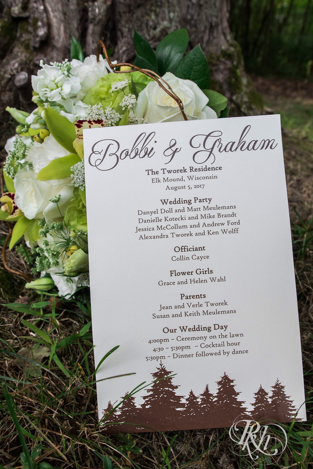 Wedding invitation and flowers in Elk Mound, Wisconsin.