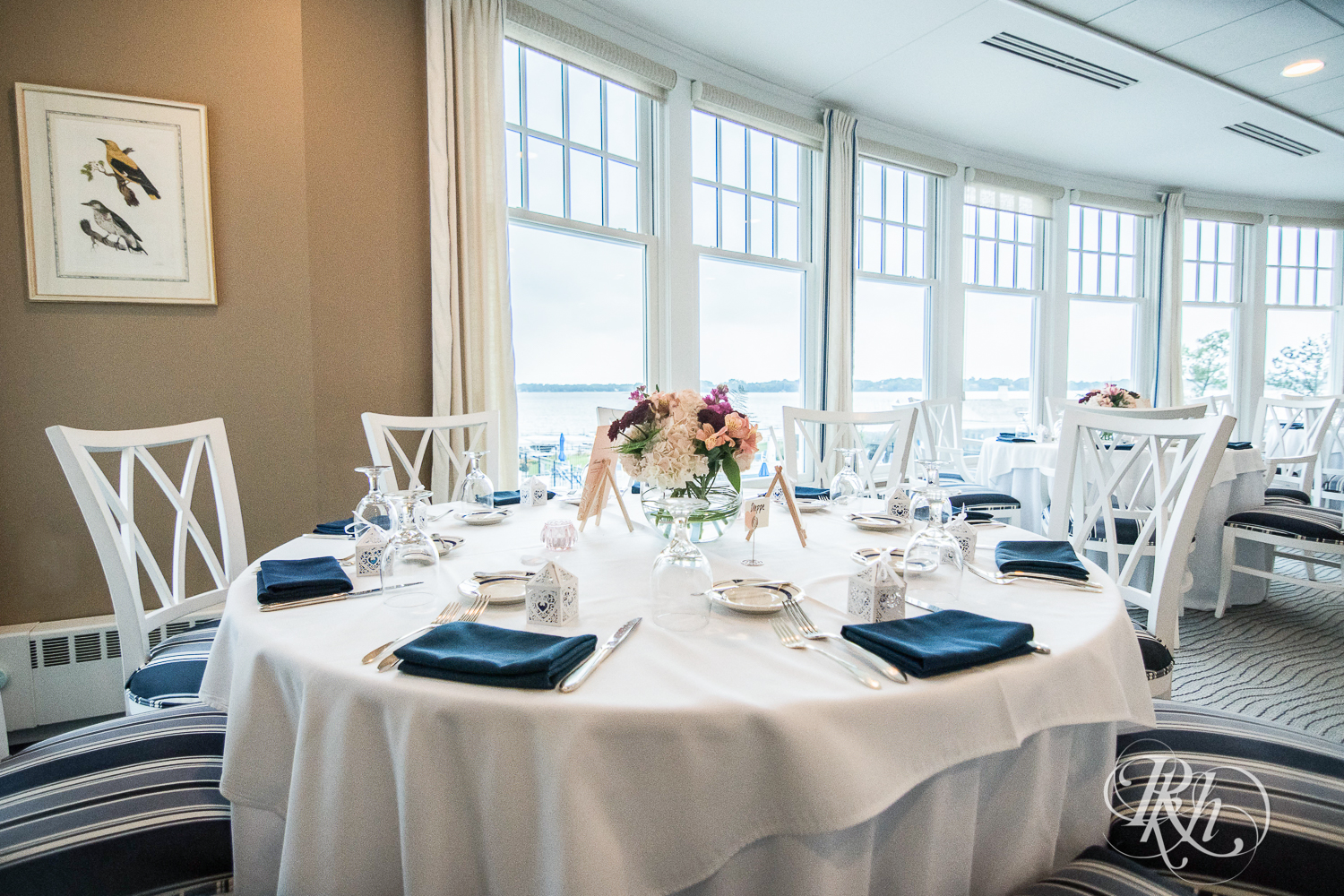 Wedding reception setup at White Bear Yacht Club in White Bear Lake, Minnesota.