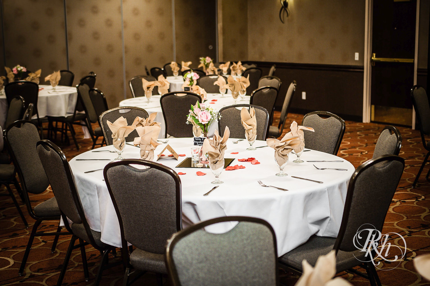 Indoor wedding reception setup at North Metro Event Center in Shoreview, Minnesota.