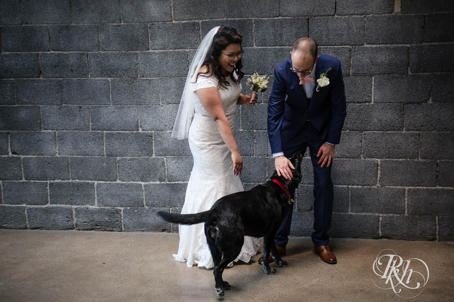 Asian bride and groom pet dog at 612 Brew in Minneapolis, Minnesota.