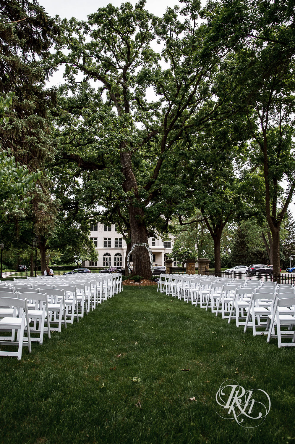 Outdoor wedding ceremony setup at Summit Manor Reception House in Saint Paul, Minnesota.