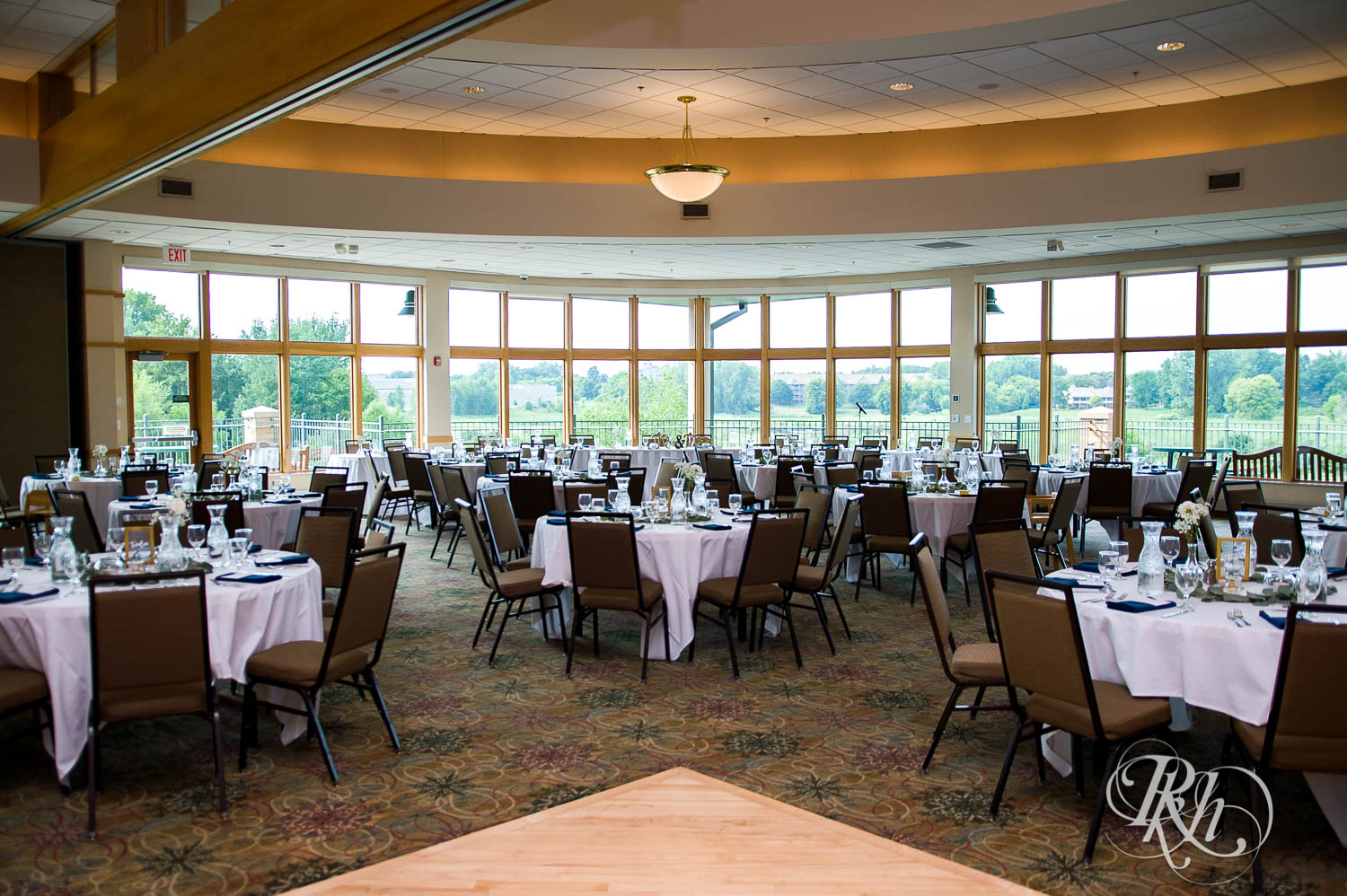 Indoor wedding reception setup at Plymouth Creek Center in Plymouth, Minnesota.