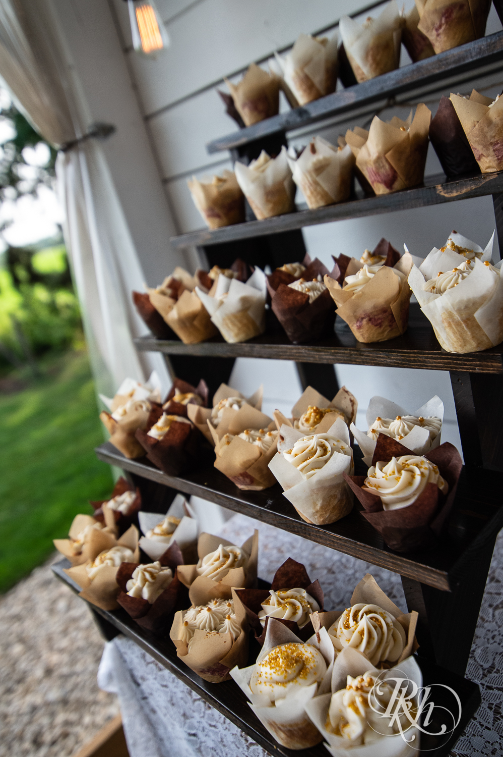 Wedding desert table with cupcakes at Legacy Hills Farm in Welch, Minnesota.