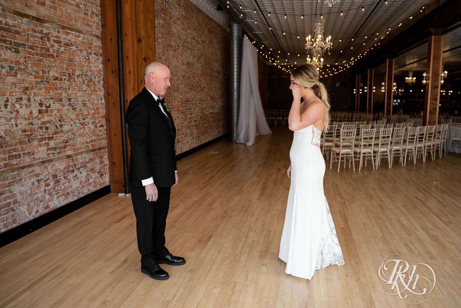 Bride and dad share first look at the 3 Ten Event Center in Faribault, Minnesota.