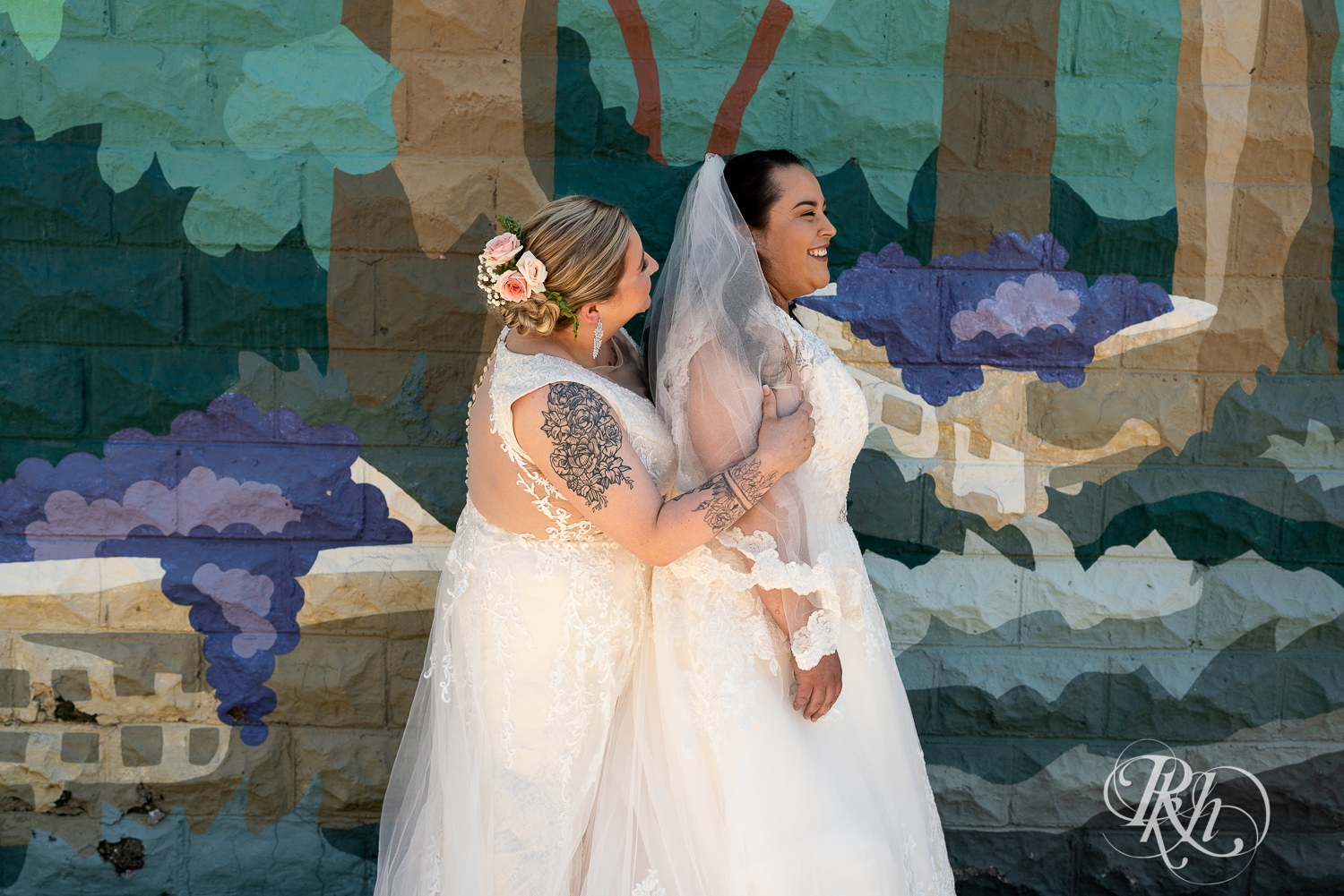 Lesbian brides share first look at Cannon River Winery in Cannon Falls, Minnesota.