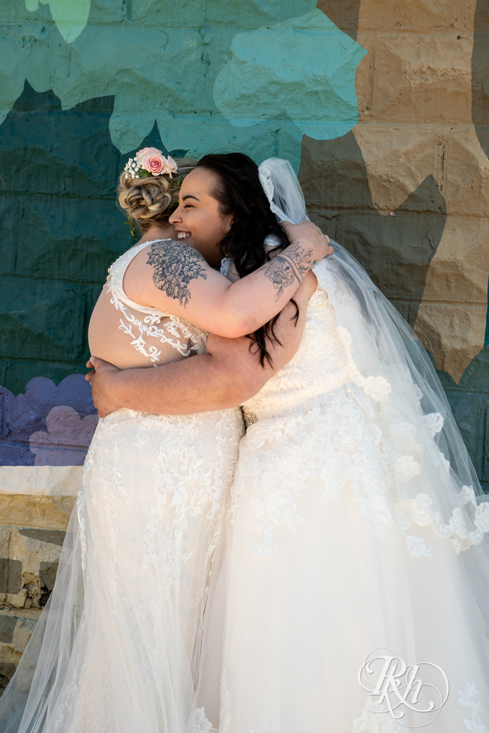 Lesbian brides share first look at Cannon River Winery in Cannon Falls, Minnesota.