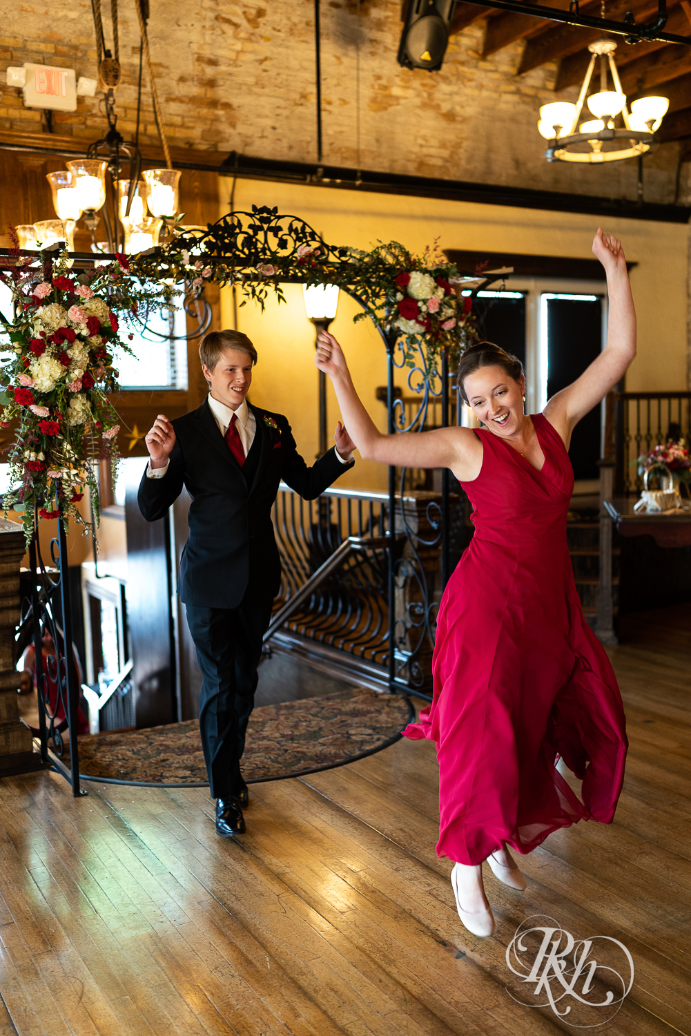 Wedding party performs grand entrance at Kellerman's Event Center in White Bear Lake, Minnesota.