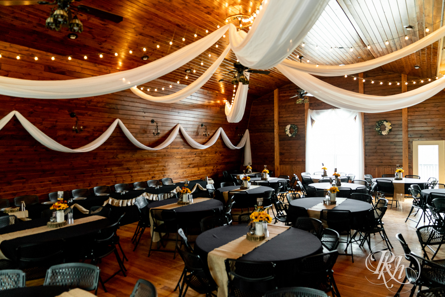 Barn wedding reception setup at Barn at Crocker's Creek in Faribault, Minnesota.