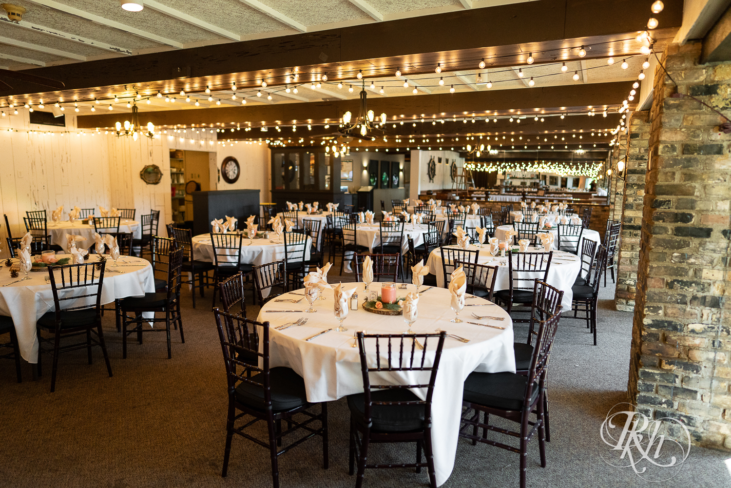 Wedding reception setup at The Chart House in Lakeville, Minnesota.