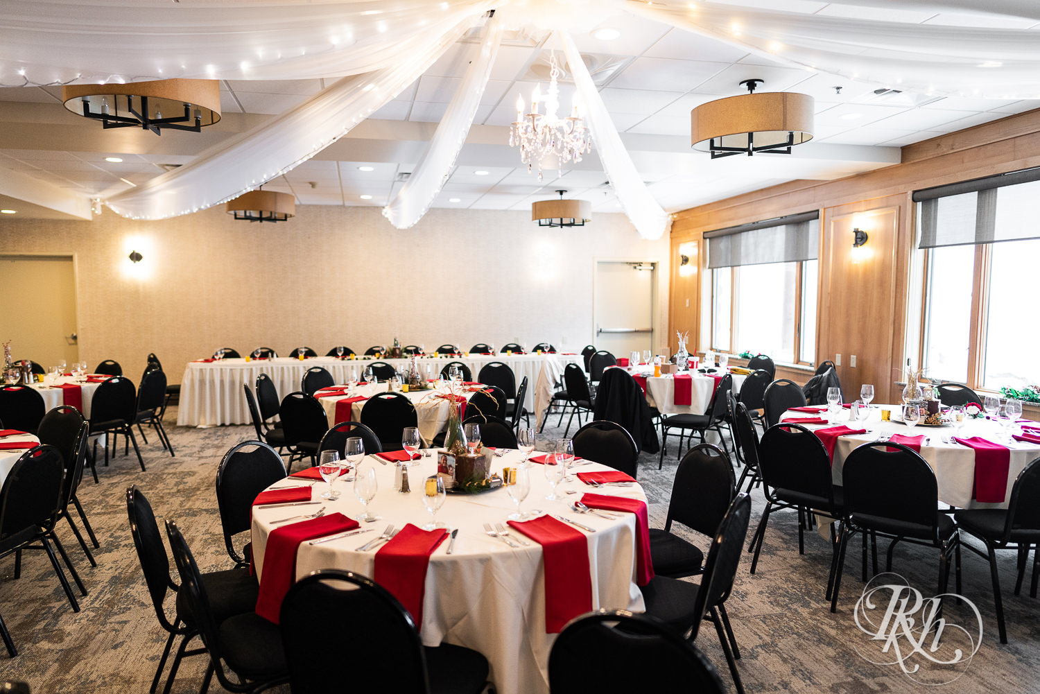 Winter wedding reception setup at Grand Superior Lodge in Two Harbors, Minnesota.