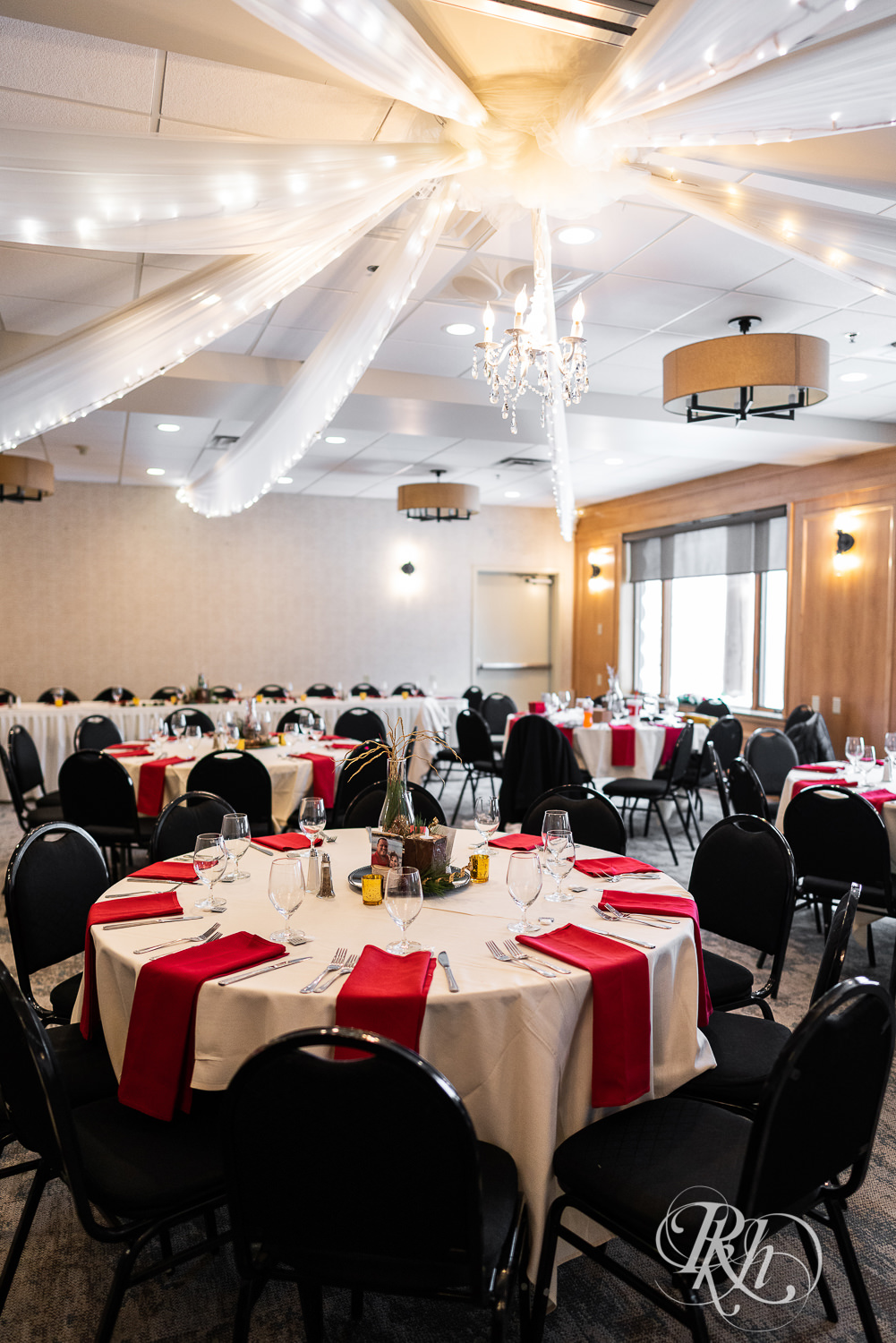 Winter wedding reception setup at Grand Superior Lodge in Two Harbors, Minnesota.
