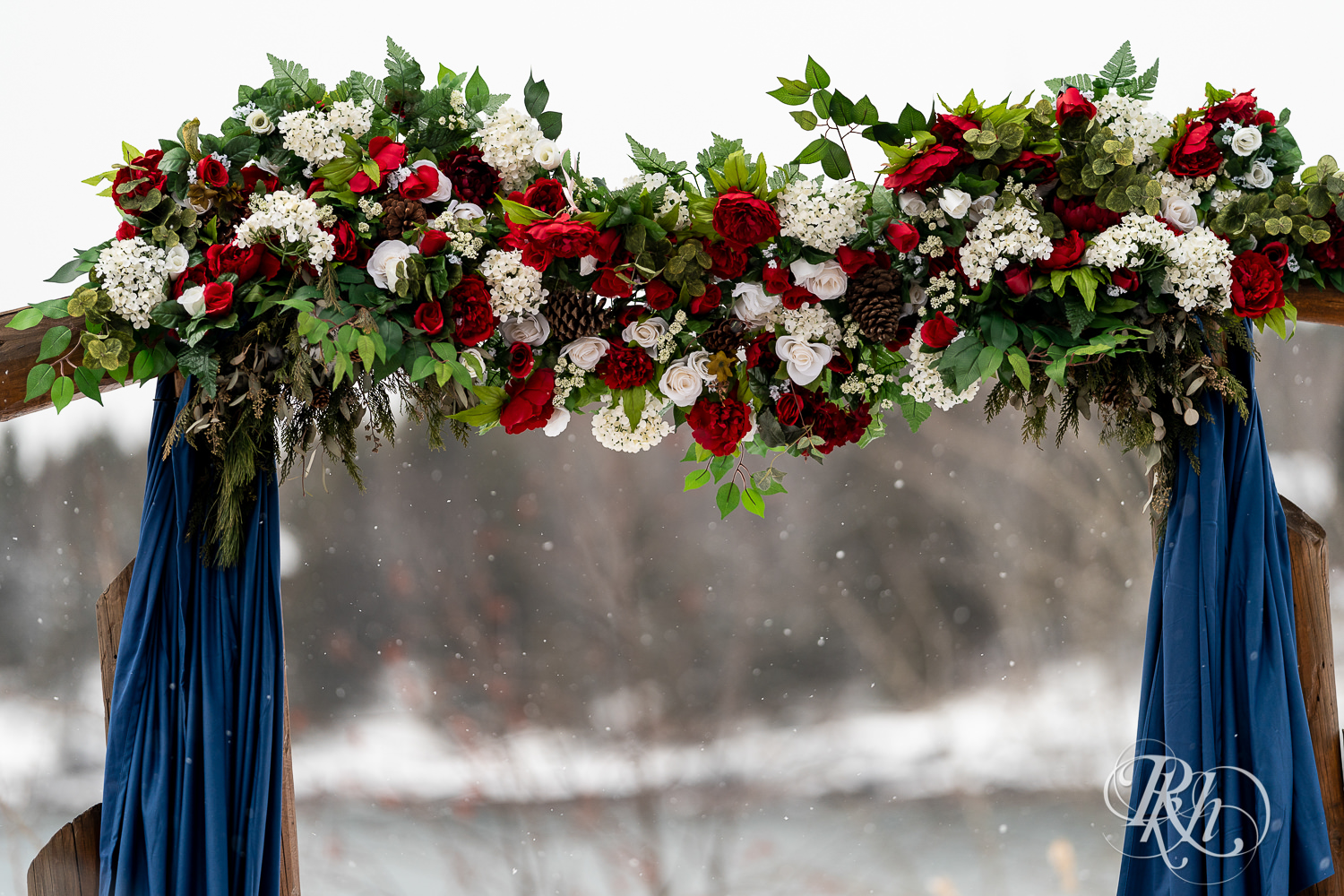 Outdoor winter wedding ceremony setup at Grand Superior Lodge in Two Harbors, Minnesota.