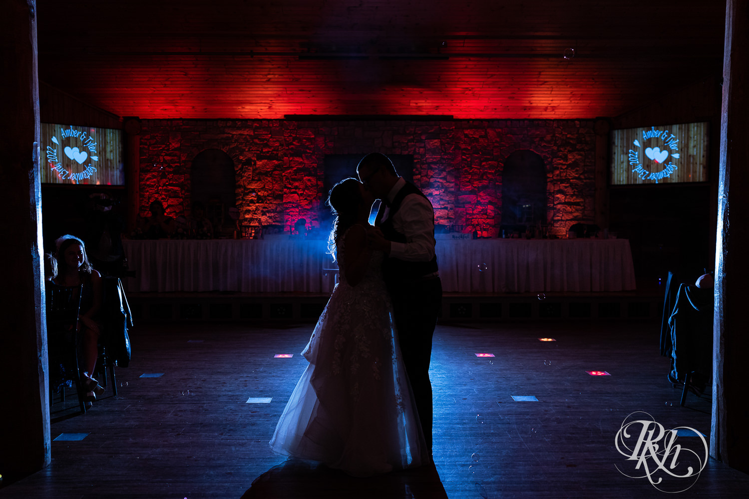 First dance with falling bubbles and smoke at Glenhaven Events in Farmington, Minnesota.