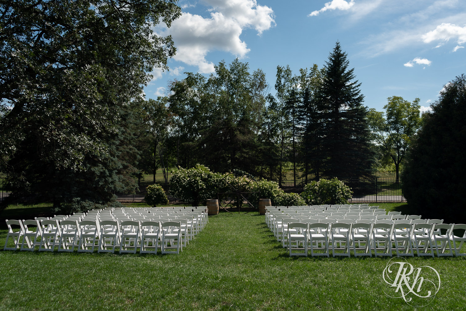 Outdoor ceremony setup at Stone Lion Winery and Events in Isanti, Minnesota. 