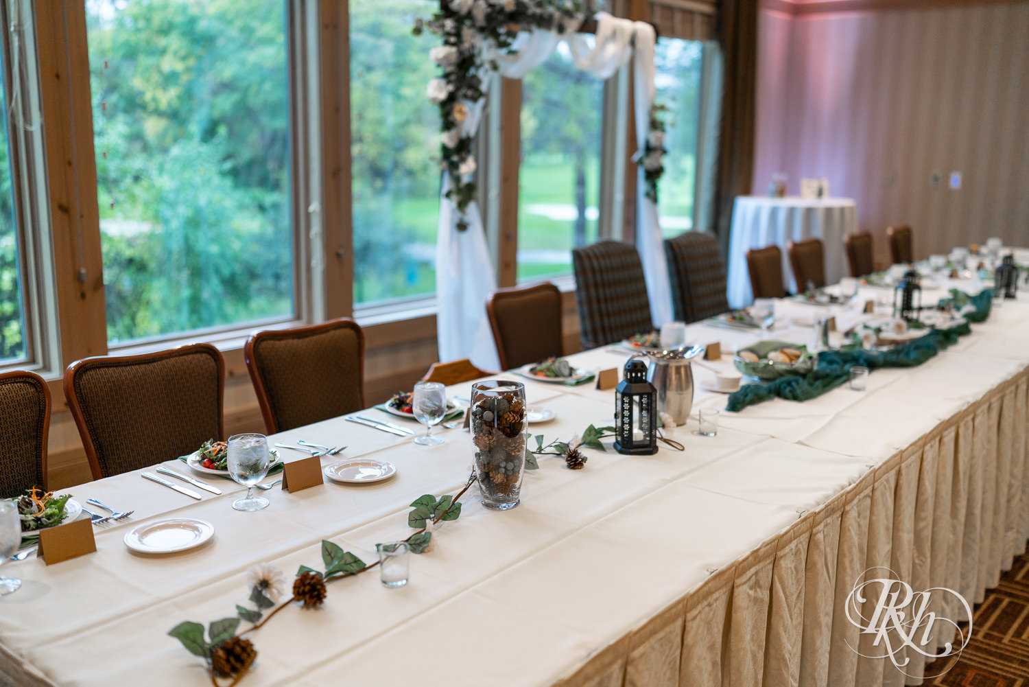 Wedding reception head table at Bunker Hills Event Center in Coon Rapids, Minnesota. 