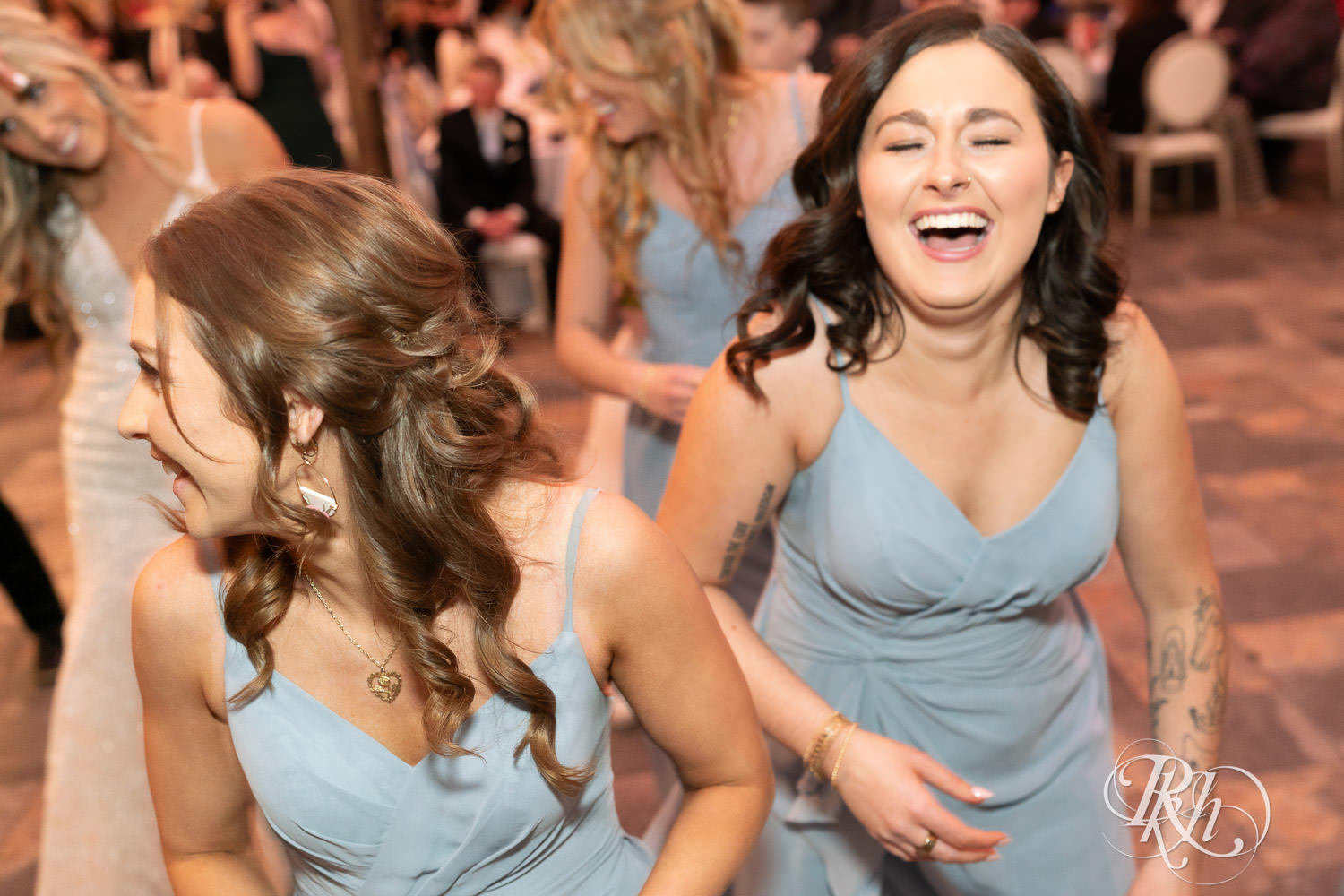 Guests dance at wedding reception at Bavaria Downs in Chaska, Minnesota.