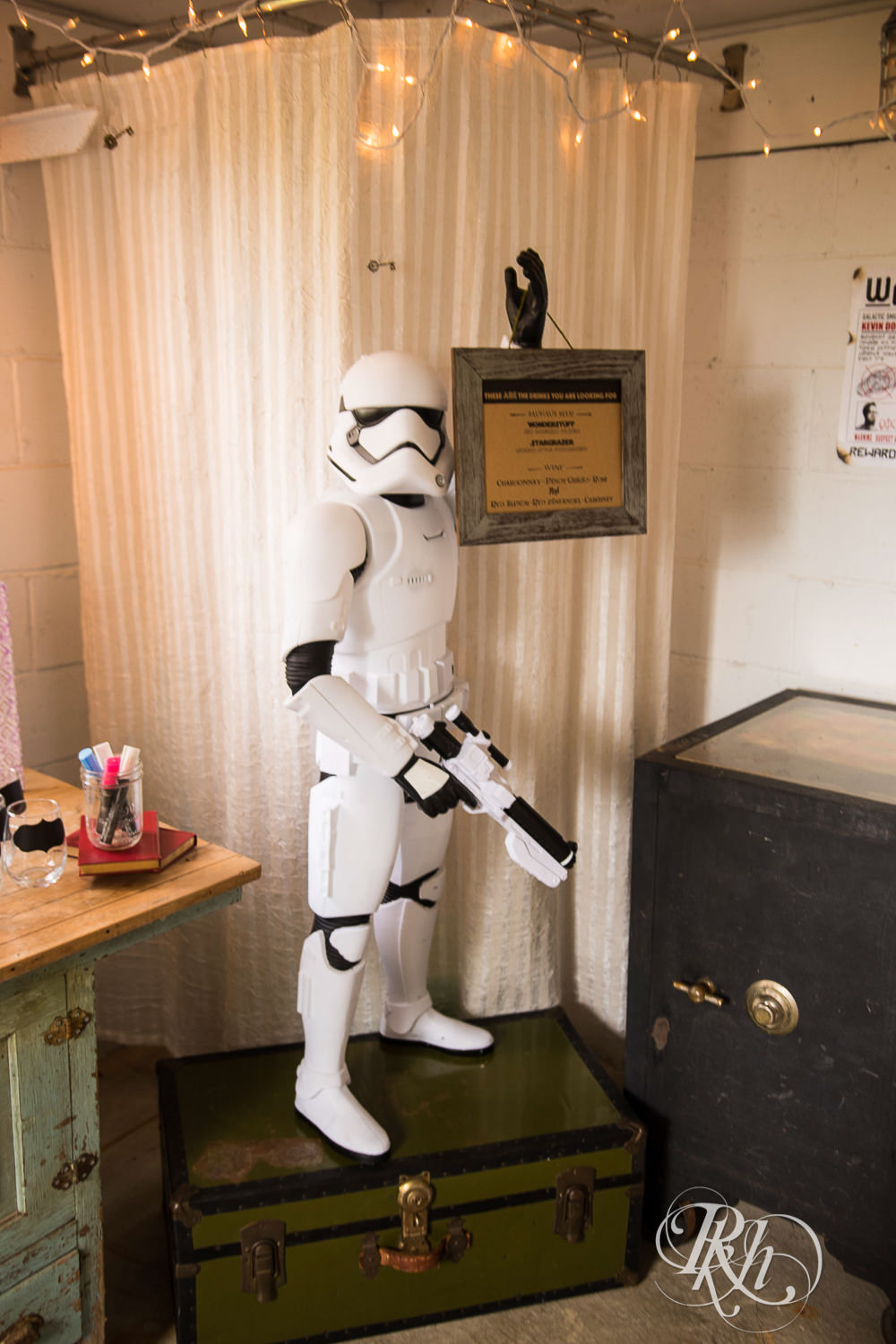 Storm trooper holding wedding sign at Coops Event Barn in Dodge Center, Minnesota.