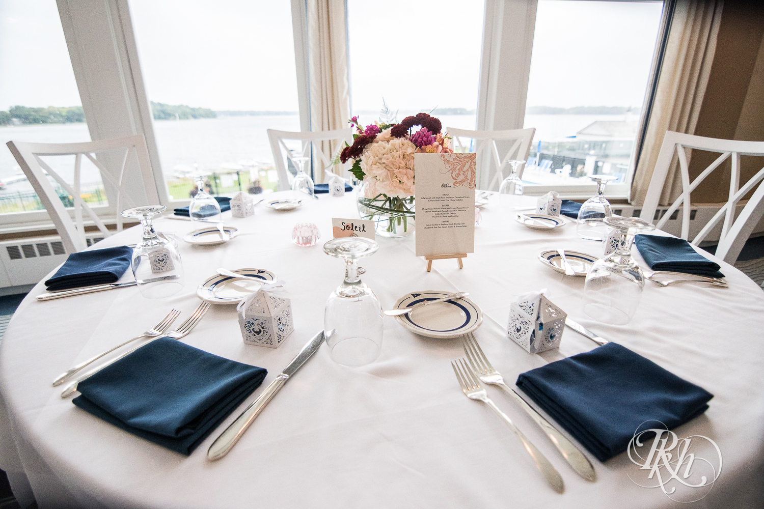 Wedding reception setup at White Bear Yacht Club in White Bear Lake, Minnesota.