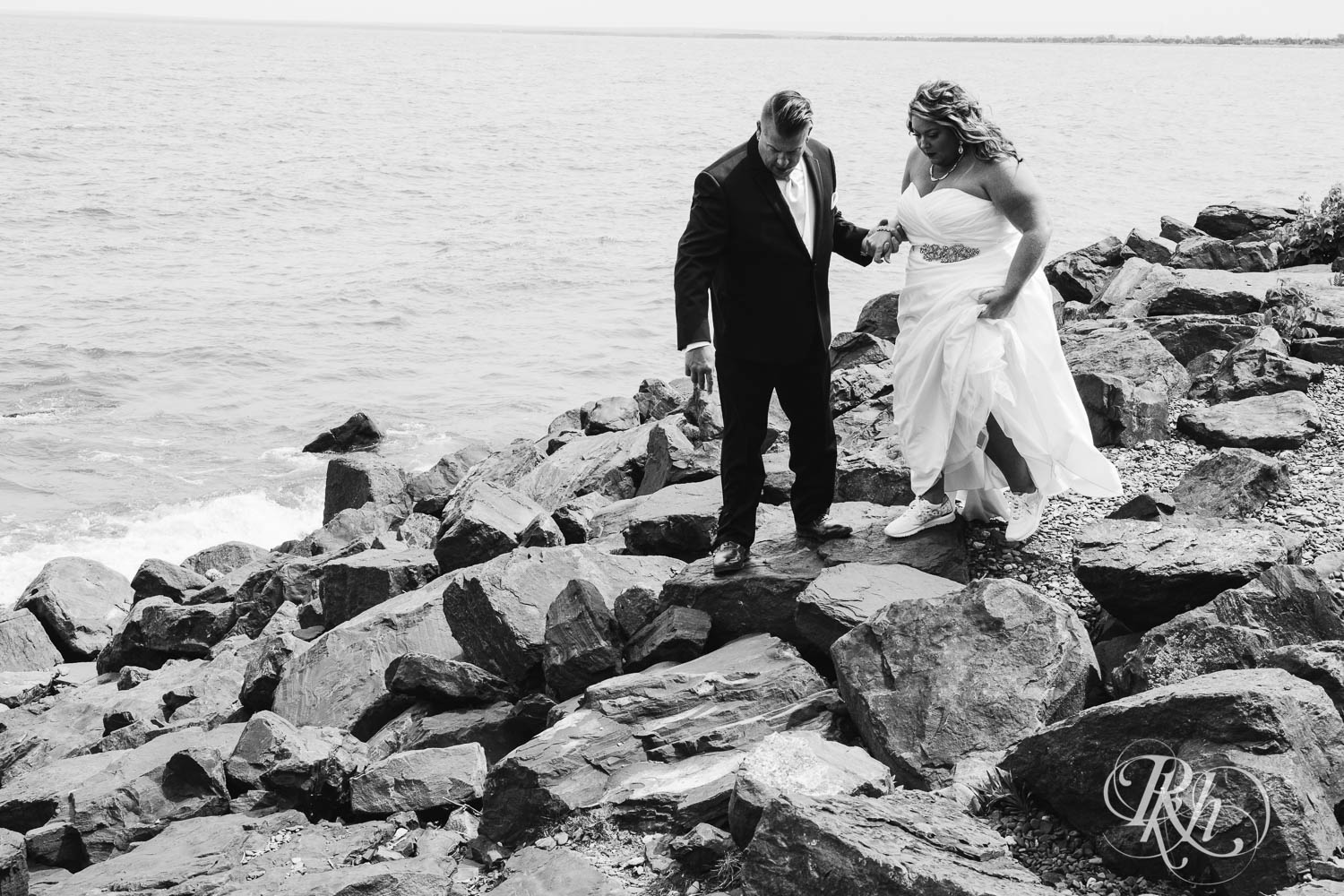 Bride and groom on Lake Superior