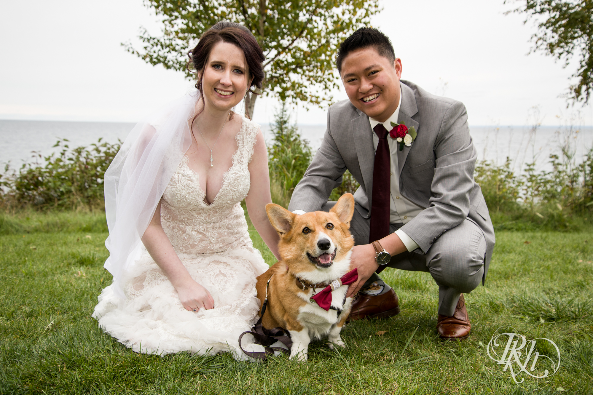 bride and groom Corgi dog