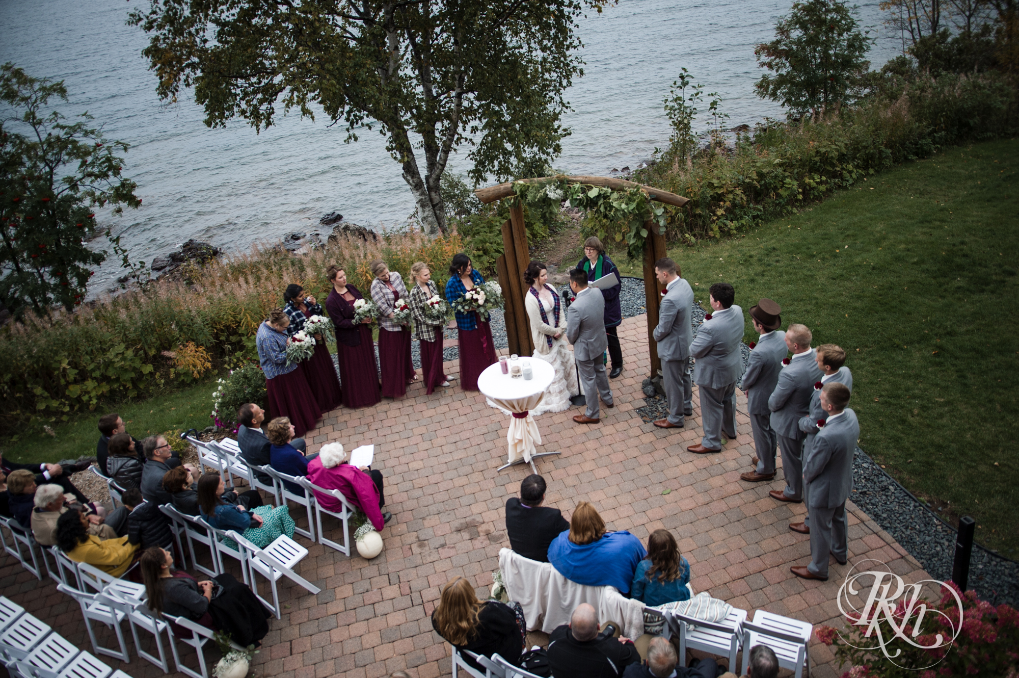 Bride cries during wedding ceremony at Grand Superior Lodge in Two Harbors, Minnesota.