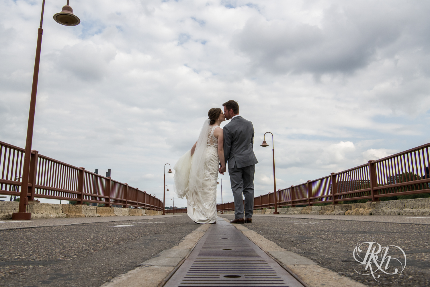 September wedding on stone arch bridge