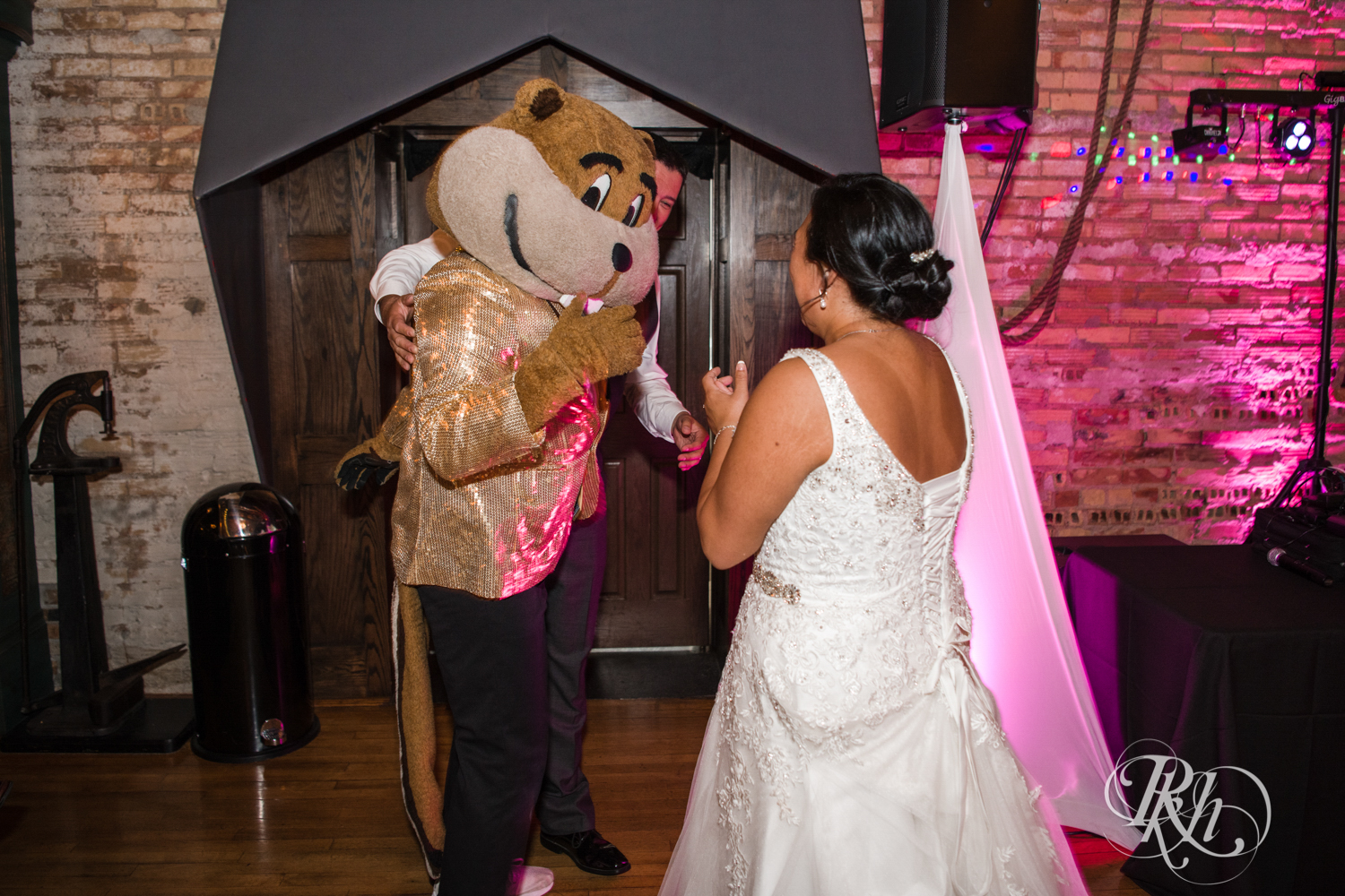 Goldy Gopher visits wedding reception at Kellerman's Event Center in White Bear Lake, Minnesota.