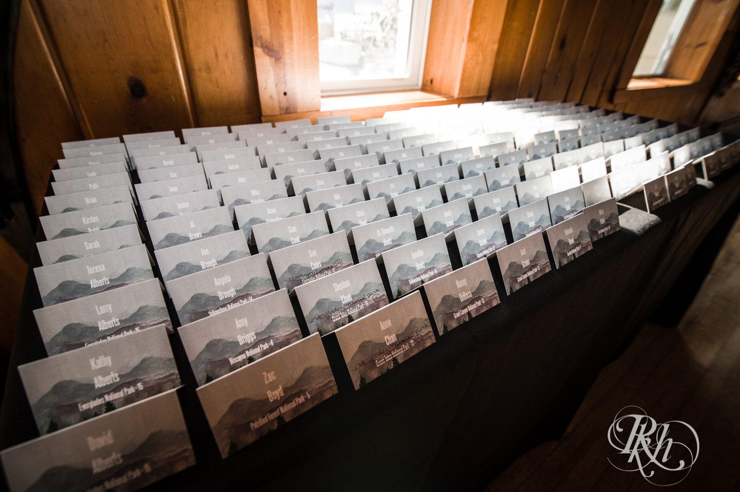 Placement cards for wedding reception at Kellerman's Event Center in White Bear Lake, Minnesota.