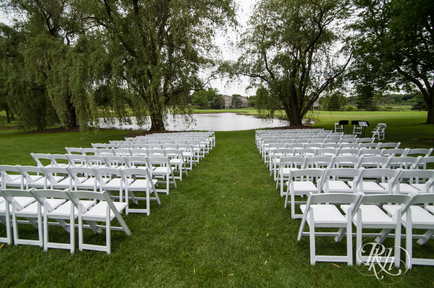 Outdoor wedding ceremony setup at Oak Glen Golf Course in Stillwater, Minnesota.