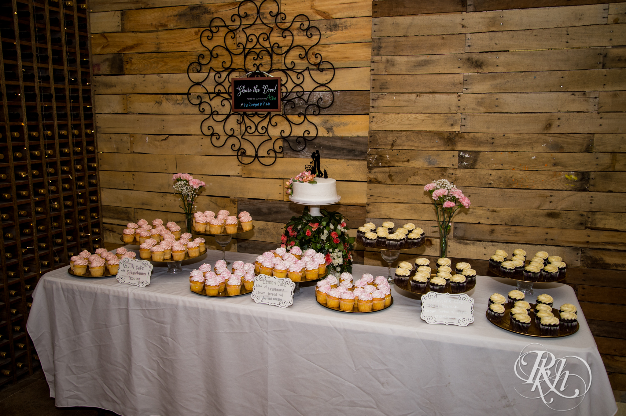 Weddding desert table with cake and cupcakes at Next Chapter Winery in New Prague, Minnesota.