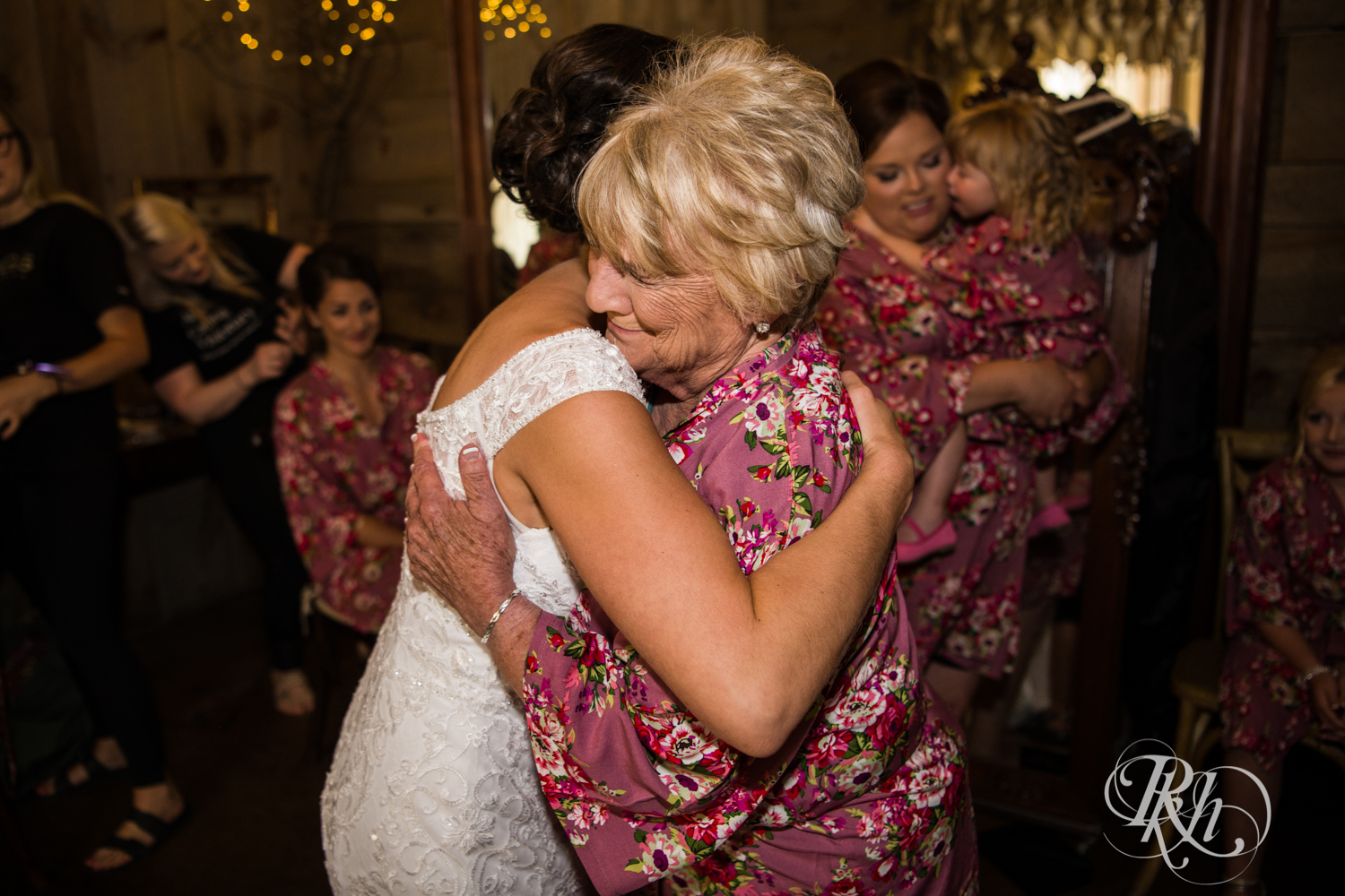 Grandma and bride share first look at Creekside Farm Weddings and Events in Rush City, Minnesota.
