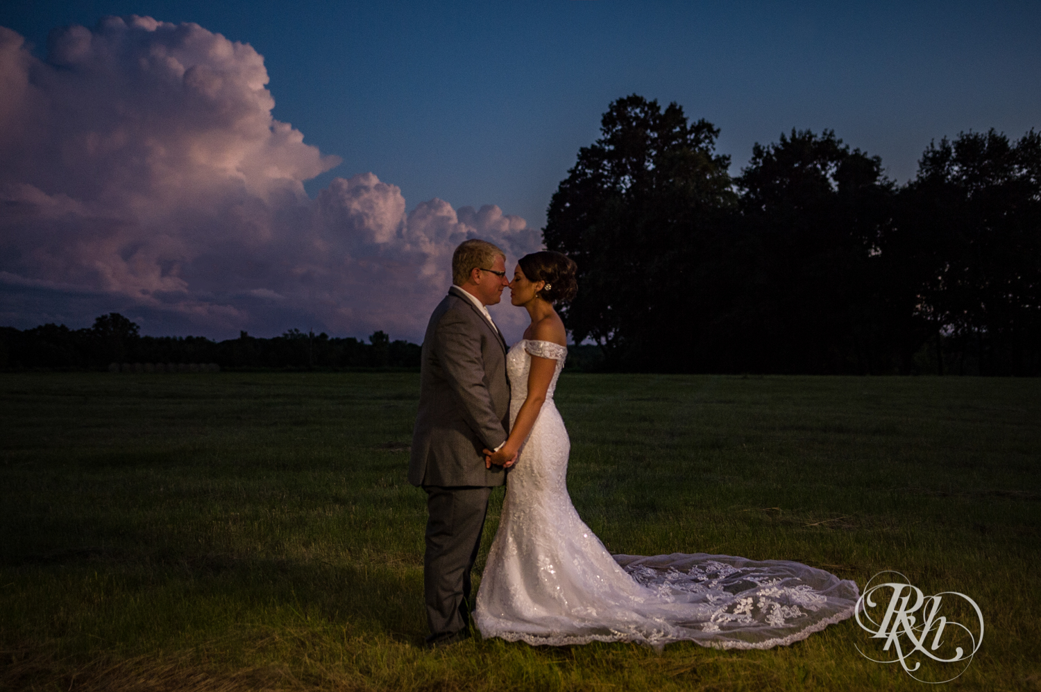 Bride and groom during blue hour