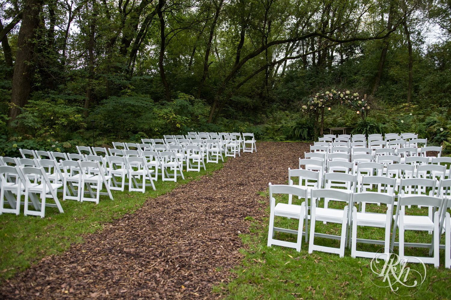 Outdoor wedding ceremony site at Camrose Hill Flower Farm in Stillwater, Minnesota.