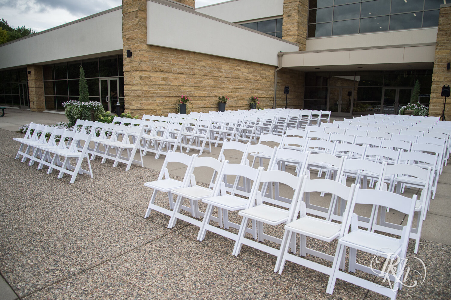 Outdoor wedding ceremony setup at Eagan Community Center in Eagan, Minnesota.