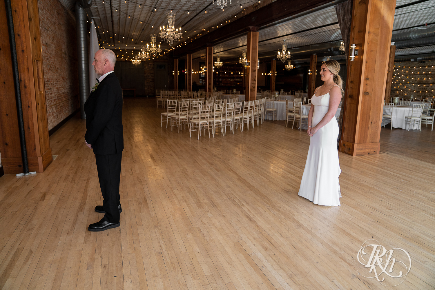Bride and dad share first look at the 3 Ten Event Center in Faribault, Minnesota.