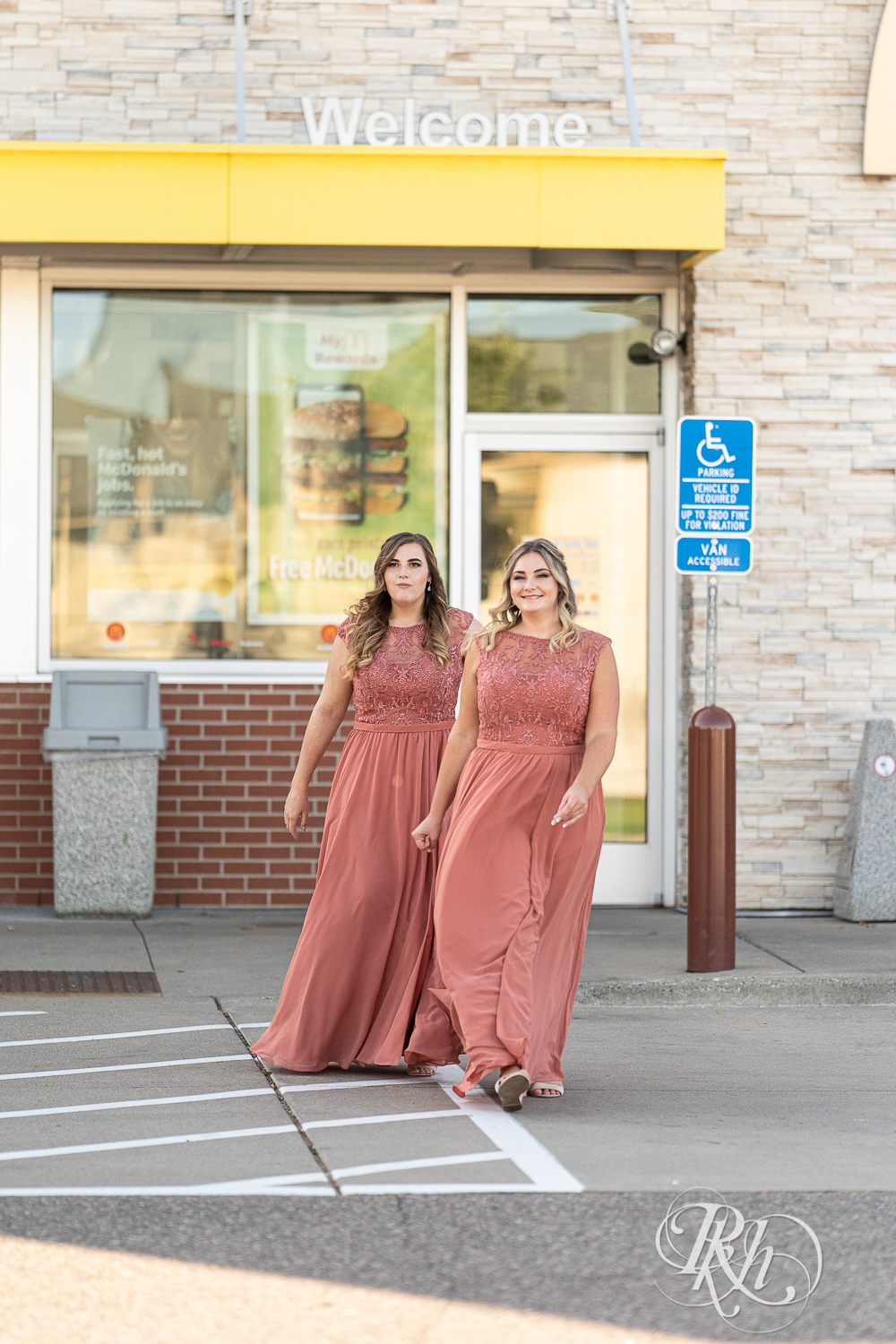 Bridesmaids walking out of a McDonald's in Lakeville, Minnesota.