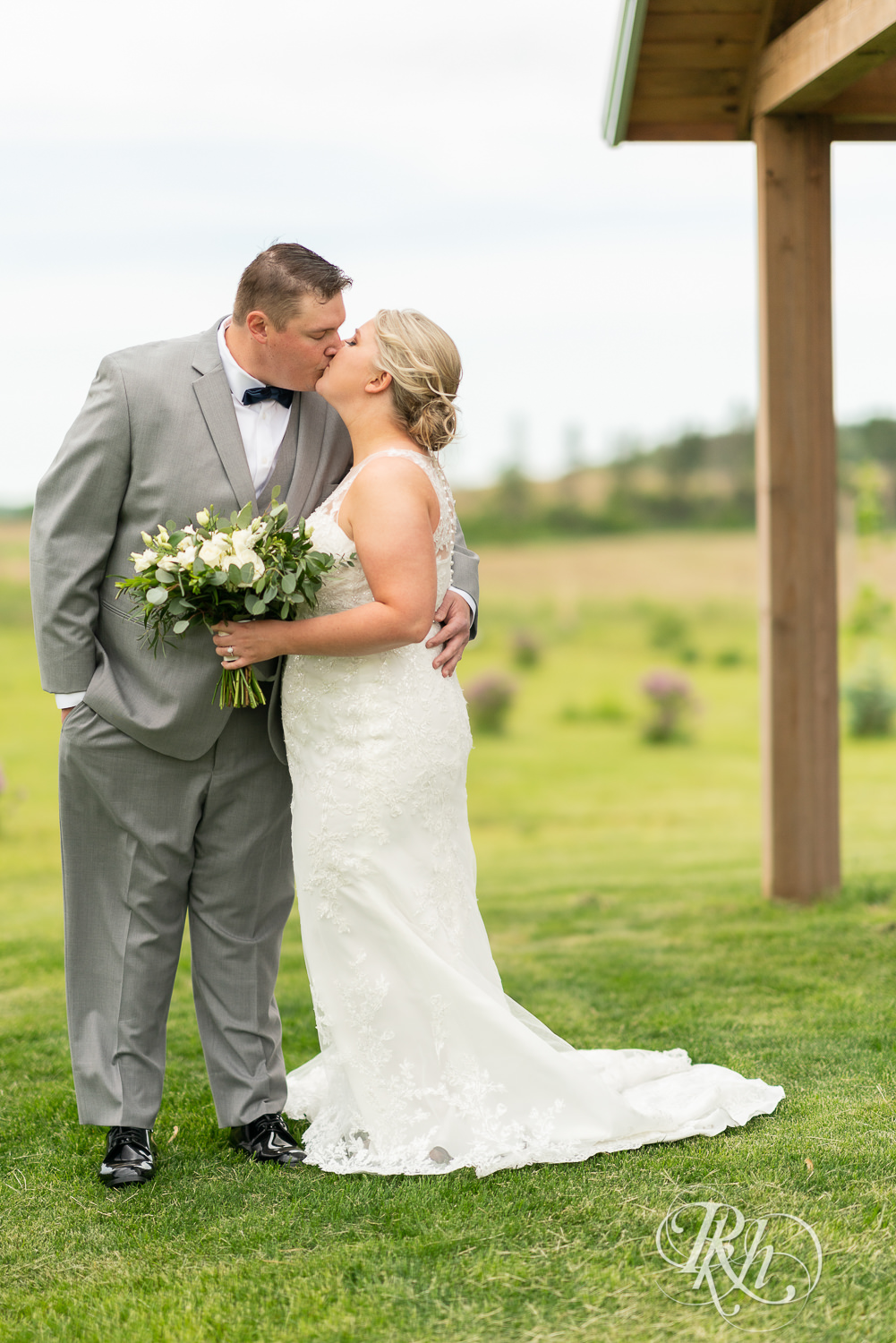 First look between bride and groom at Barn at Mirror Lake in Mondovi, Wisconsin.