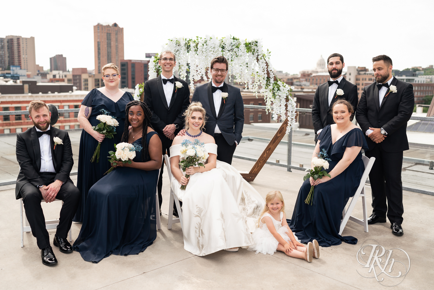 Wedding party on rooftop at Abulae in Saint Paul, Minnesota.