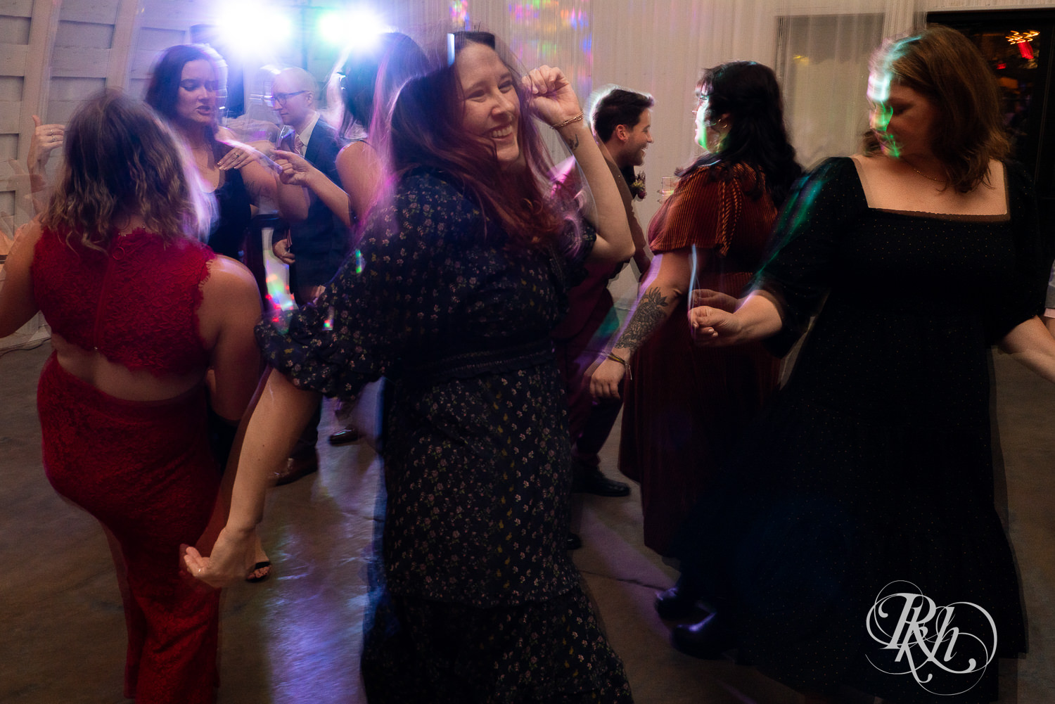 Wedding guests dancing at The Mill Events in Chetek, Wisconsin.