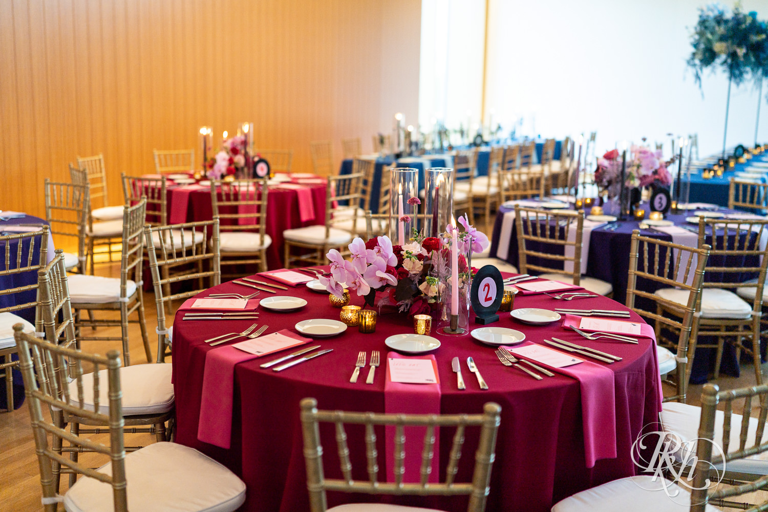 Wedding reception setup at the American Swedish Institute in Minneapolis, Minnesota.