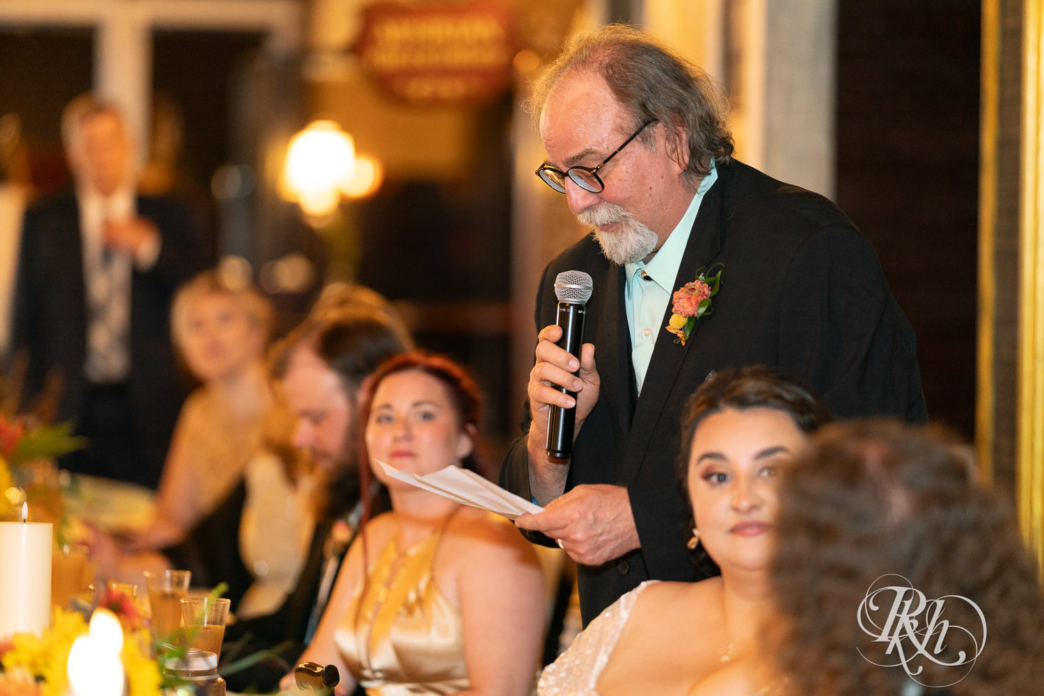 Dad gives speech at wedding reception at Kellerman's Event Center in White Bear Lake, Minnesota.