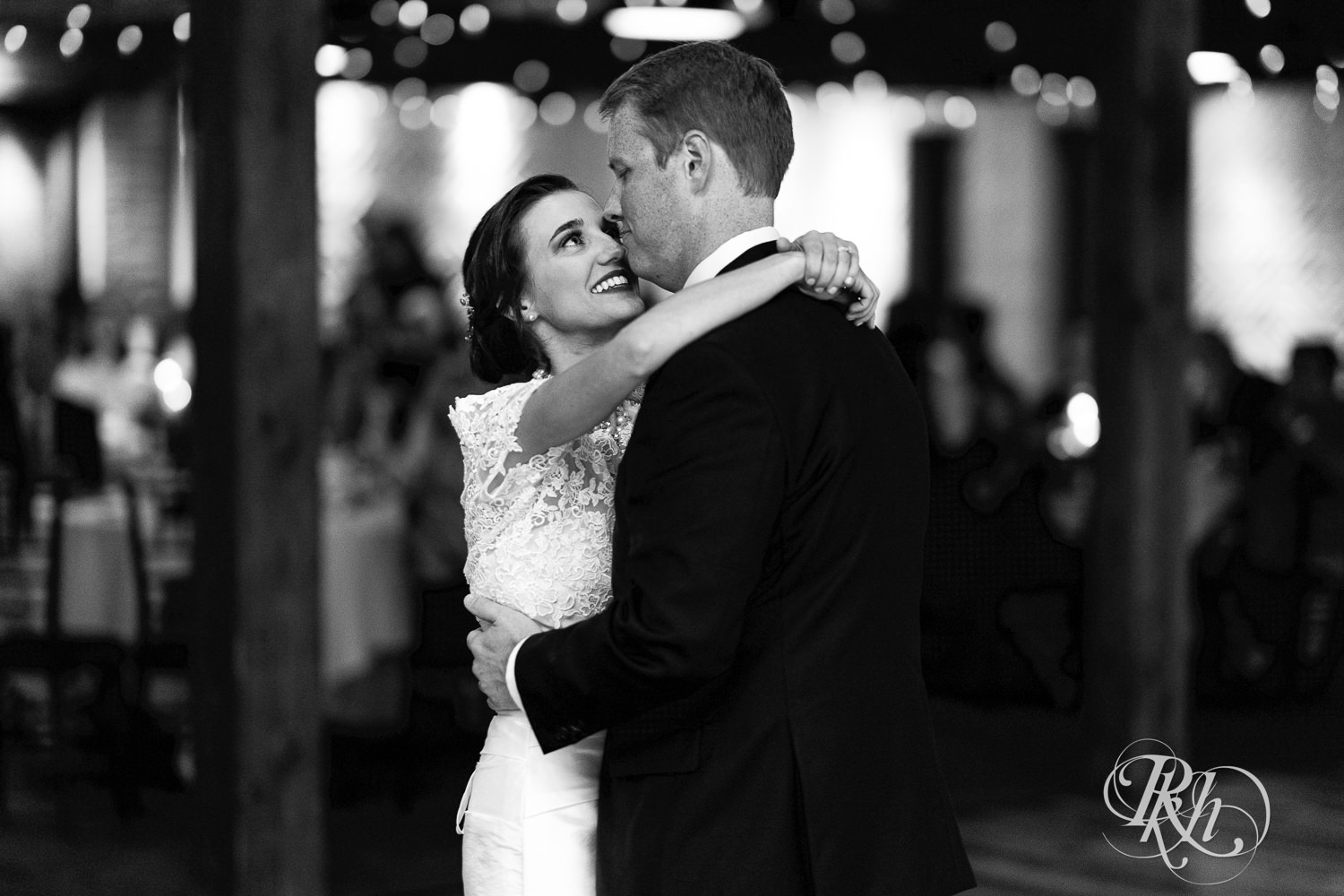 Bride and groom share first look at The Grand 1858 in Minneapolis, Minnesota.