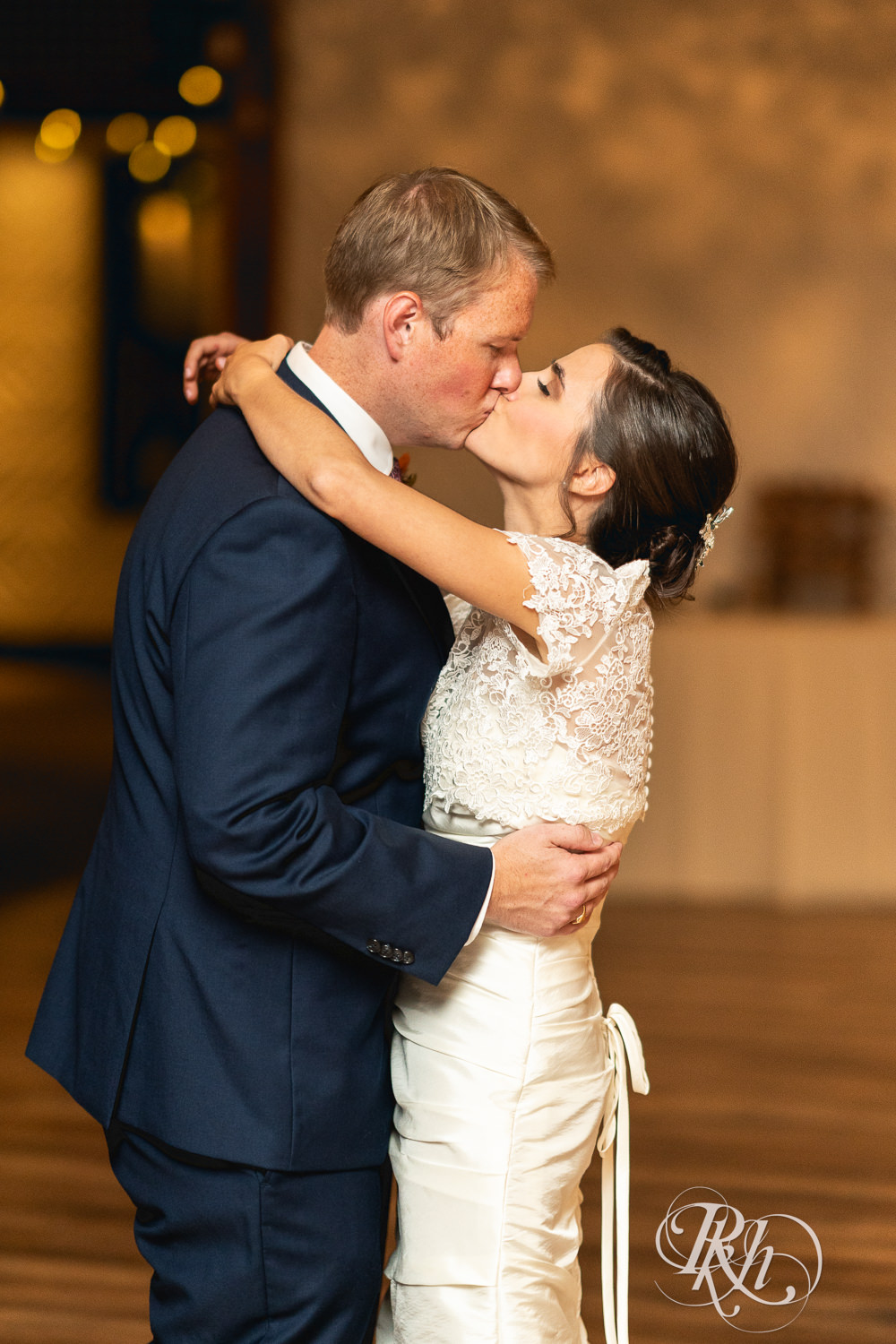Bride and groom share first look at The Grand 1858 in Minneapolis, Minnesota.