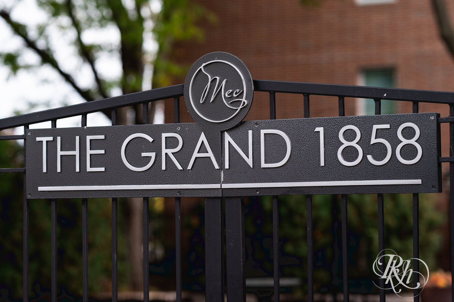 The sign at the gate of The Grand 1858 in Minneapolis, Minnesota.