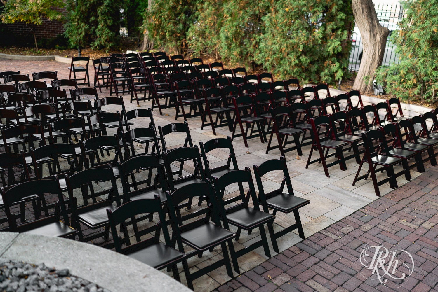 Outdoor wedding ceremony setup at The Grand 1858 in Minneapolis, Minnesota.