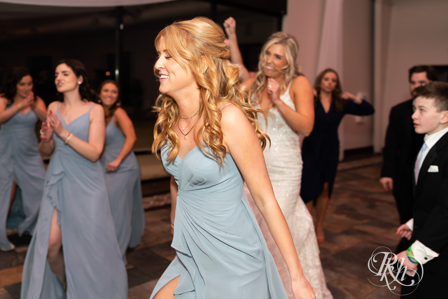 Guests dance at wedding reception at Bavaria Downs in Chaska, Minnesota.