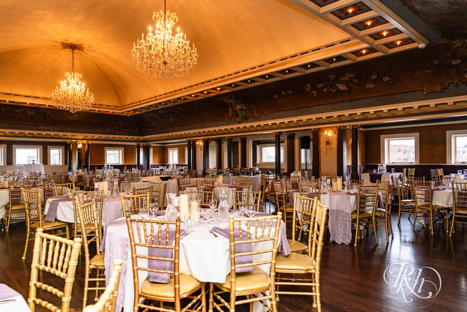 Wedding reception setup at Semple Mansion in Minneapolis, Minnesota.