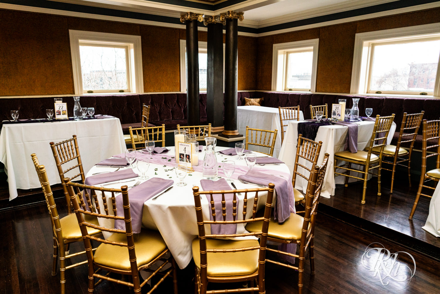 Wedding reception setup at Semple Mansion in Minneapolis, Minnesota.